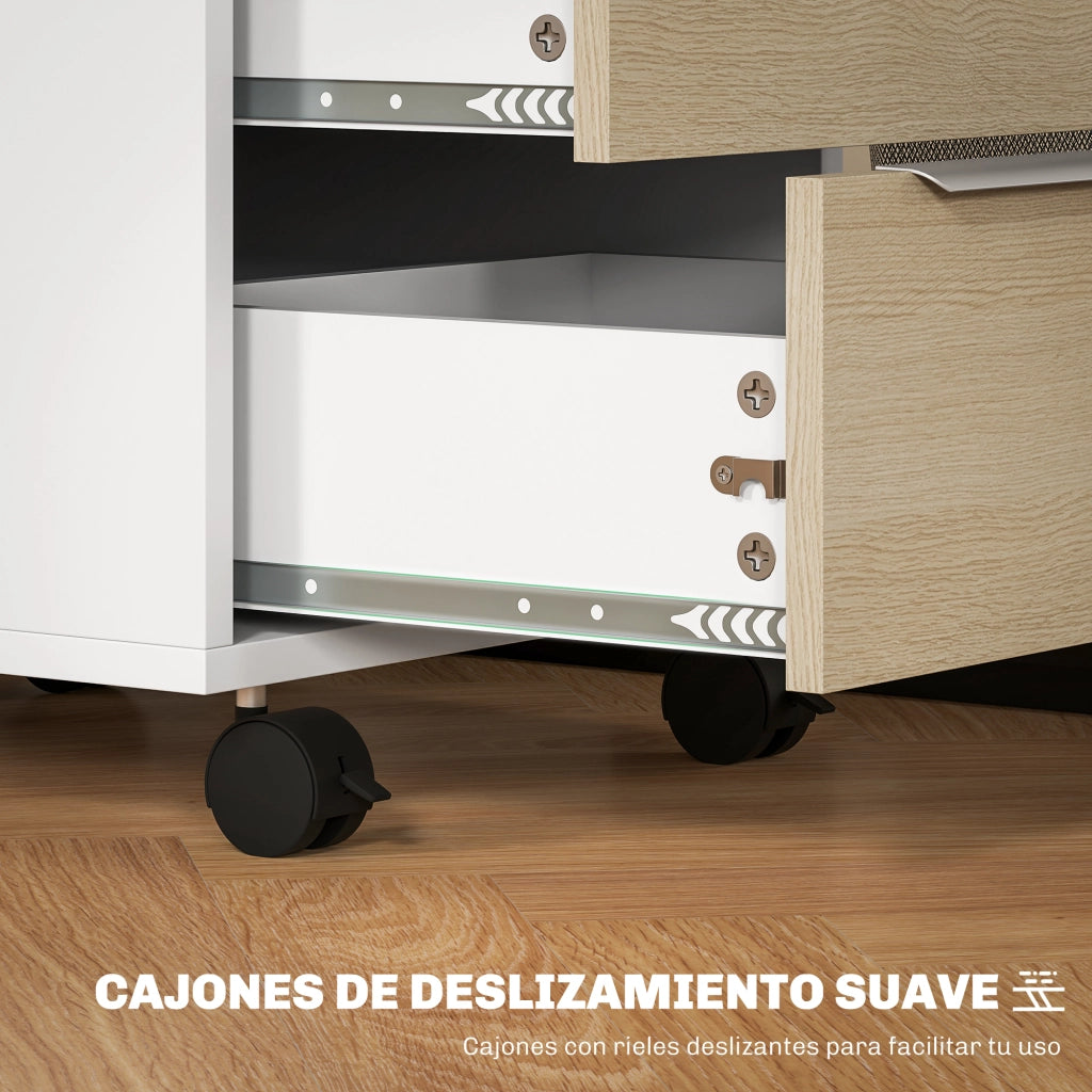 Cassettiera con Ruote 3 Cassetti ¨C Zephmum ¨C Bianco e Rovere 40x40x63,5 cm