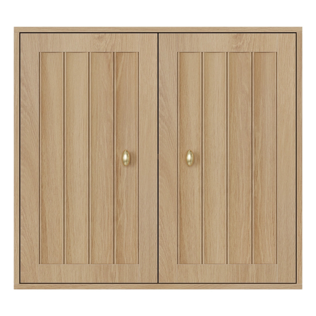 Mobile bagno pensile a 2 ante con design a scanalature verticali, colore rovere