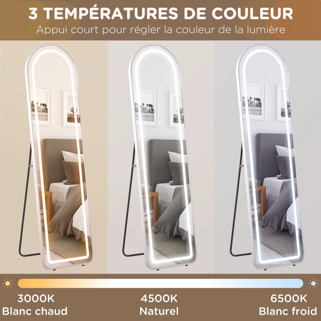 Specchio a parete completo LED con luce regolabile ¨C zephmum ¨C 150x40 cm argento