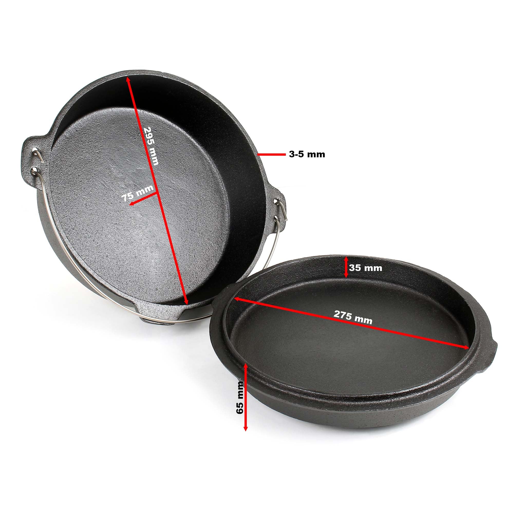 Dutch Oven Forno Olandese con Pentola in ghisa 5l sottopentola e solleva coperchio per fuoco campeggio