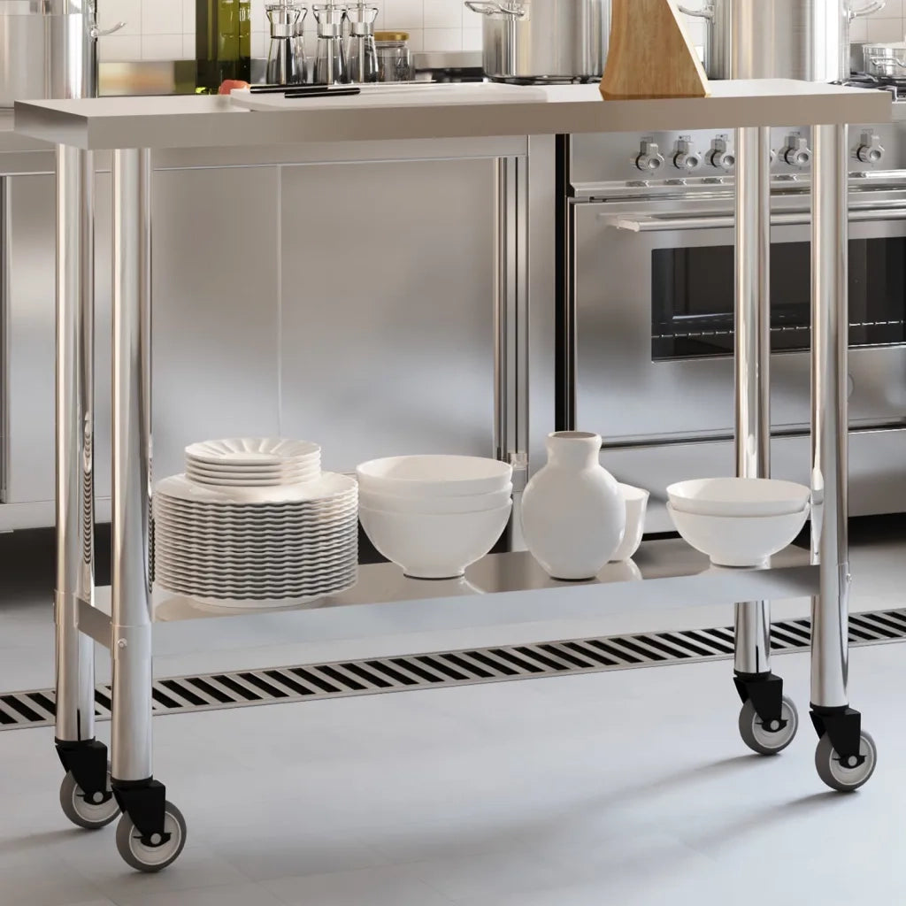 Tavolo da Lavoro Cucina con Ruote 110x30x85 cm in Acciaio Inox CFW7892794
