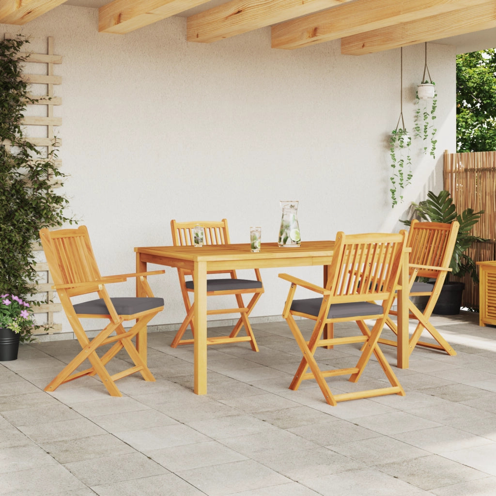 Sedia da Giardino Pieghevole  con Cuscino Grigio 4pezzi in Legno Massello di Acacia
