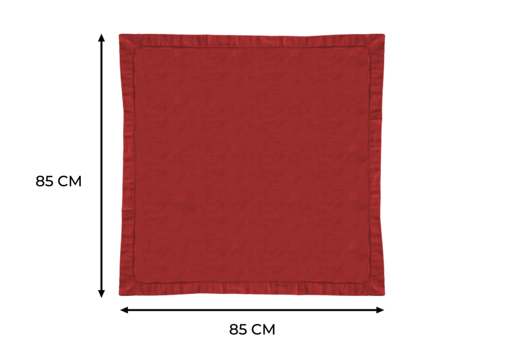 Tovaglia Cucina Soggiorno In Cotone Con Orlo A Giorno In Tinta Unita Ajour - 85x85cm - Rosso