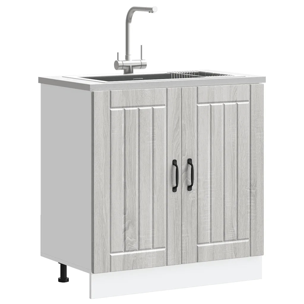 Pensile da cucina | Mobile Base Lavello Lucca Grigio Sonoma in Legno Multistrato