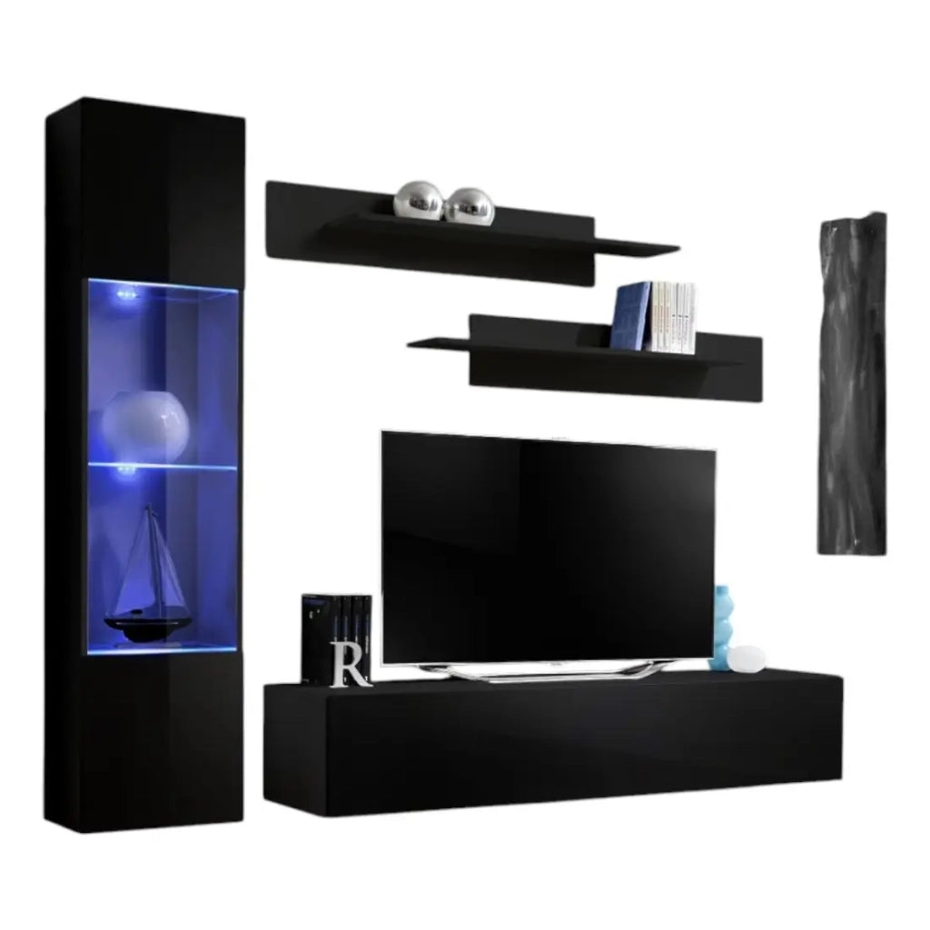 Mobile TV FLY G3 design, colore nero lucido. Mobile sospeso moderno e alla moda per il tuo soggiorno.
