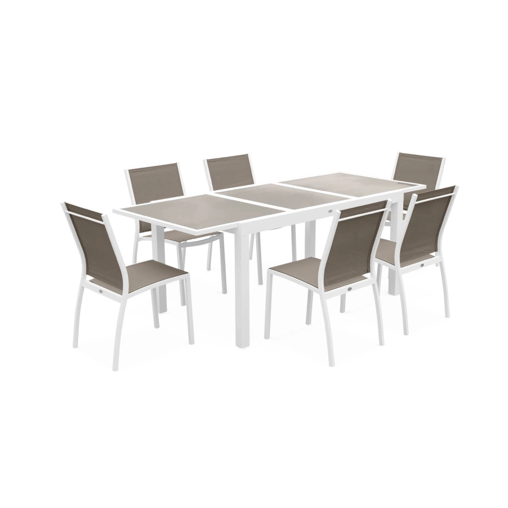 Set tavolo da giardino allungabile in alluminio con 6 sedie, bianco