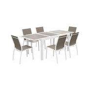 Set tavolo da giardino allungabile in alluminio con 6 sedie, bianco