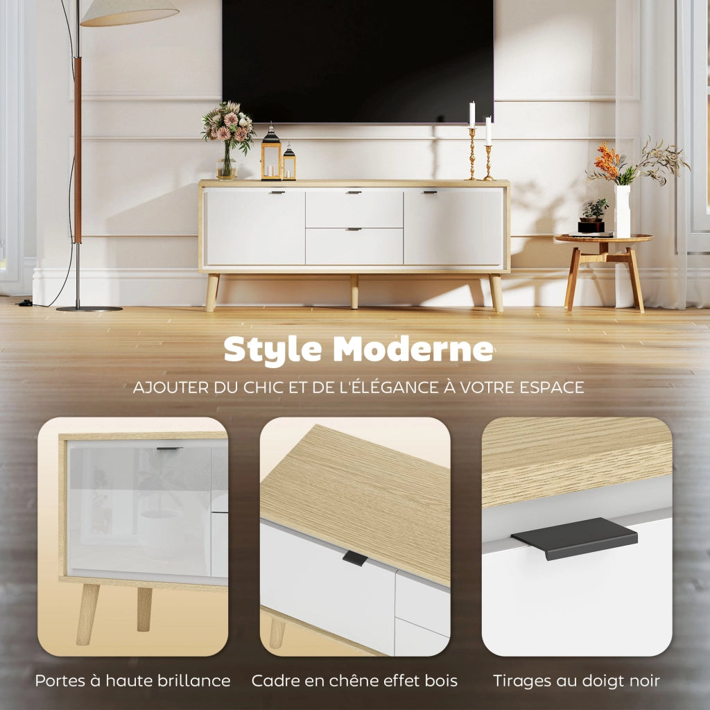 Mobile TV con 2 ante e 2 cassetti ¨C zephmum ¨C bianco lucido 120x35x50 cm