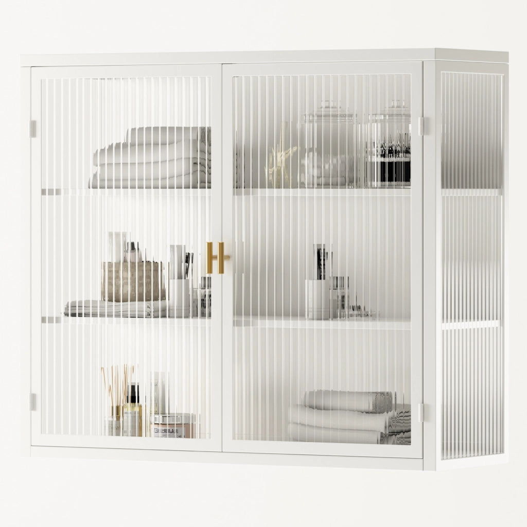 Armadio da Parete Moderno 70 cm Bianco con Vetro Trasparente e Tre Ripiani