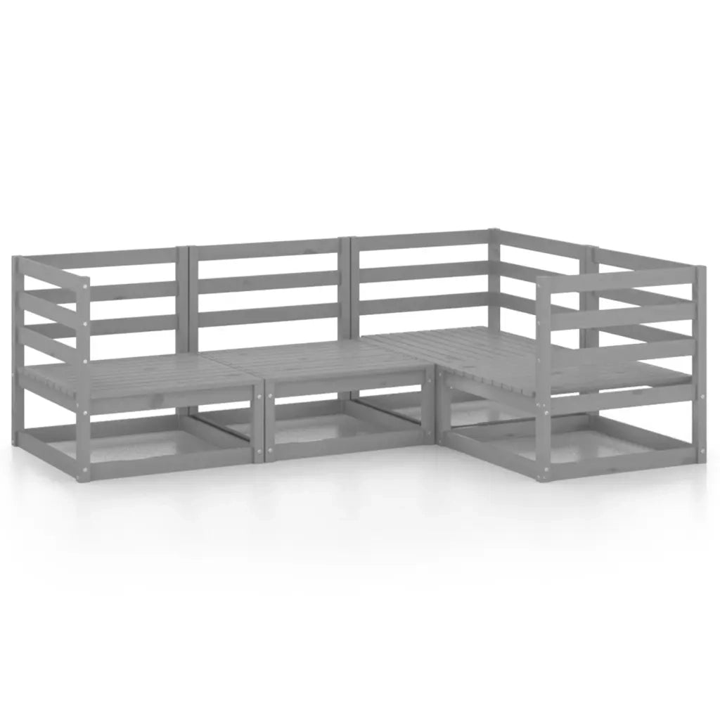 Set Divani da Giardino 4 pz Grigio in Legno Massello di Pino 3075546