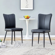Sedia da Pranzo Set da 2 con Schienale Ergonomico, Piedini Regolabili Antiscivolo, in PU e Metallo Nero