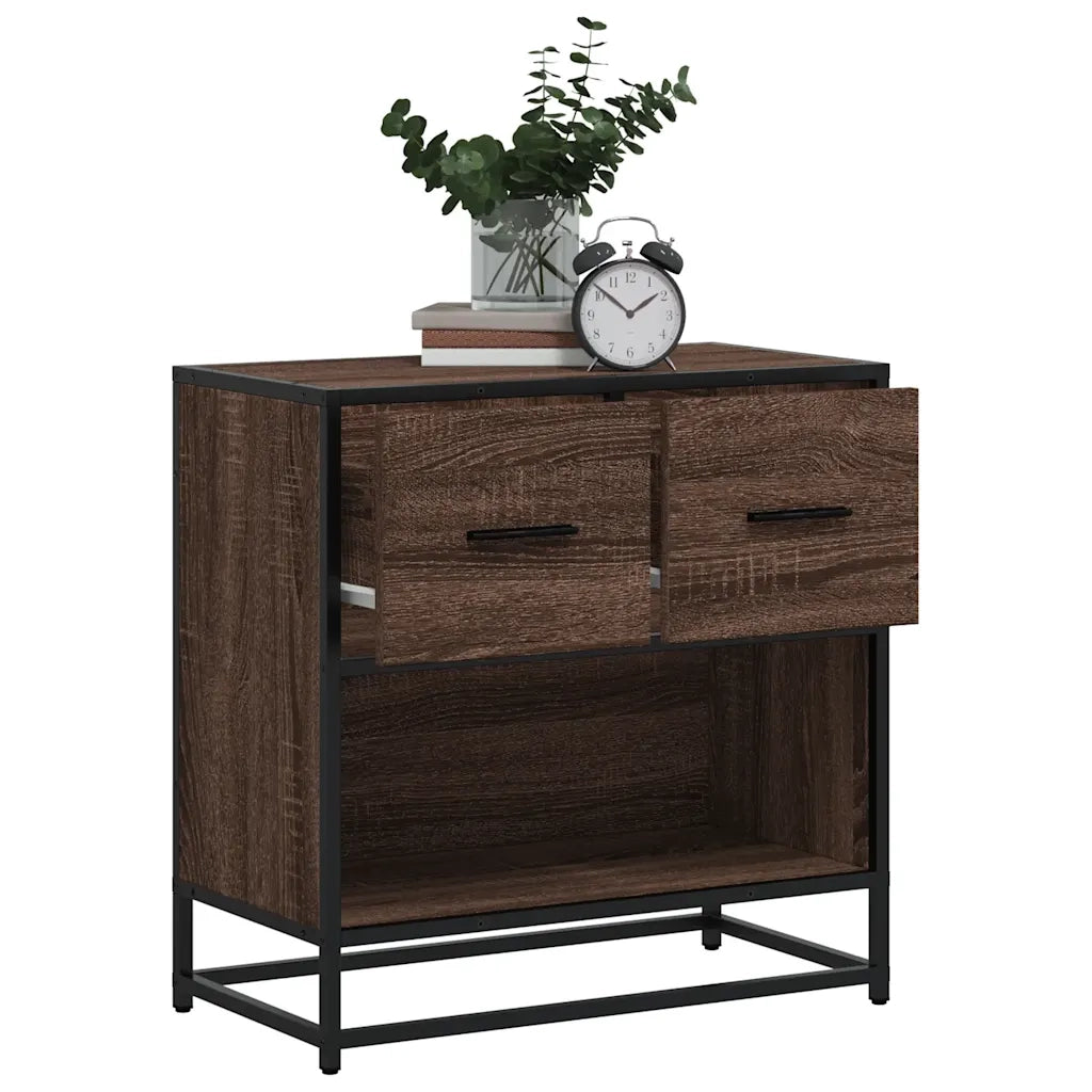 Comodino-Tavolino da notte Rovere Marrone 60x31x60 cm Legno Multistrato e Metallo