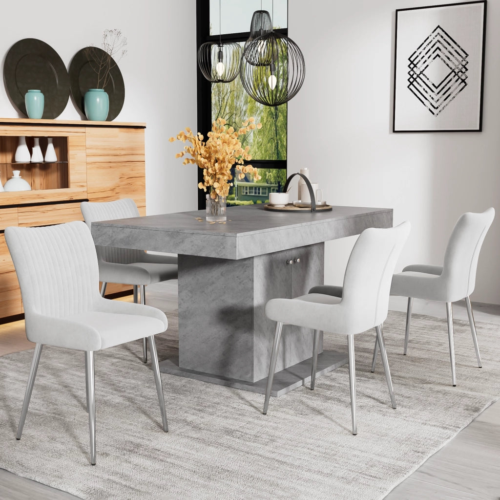 Set di 4 sedie da pranzo in velluto con gambe in metallo grigio