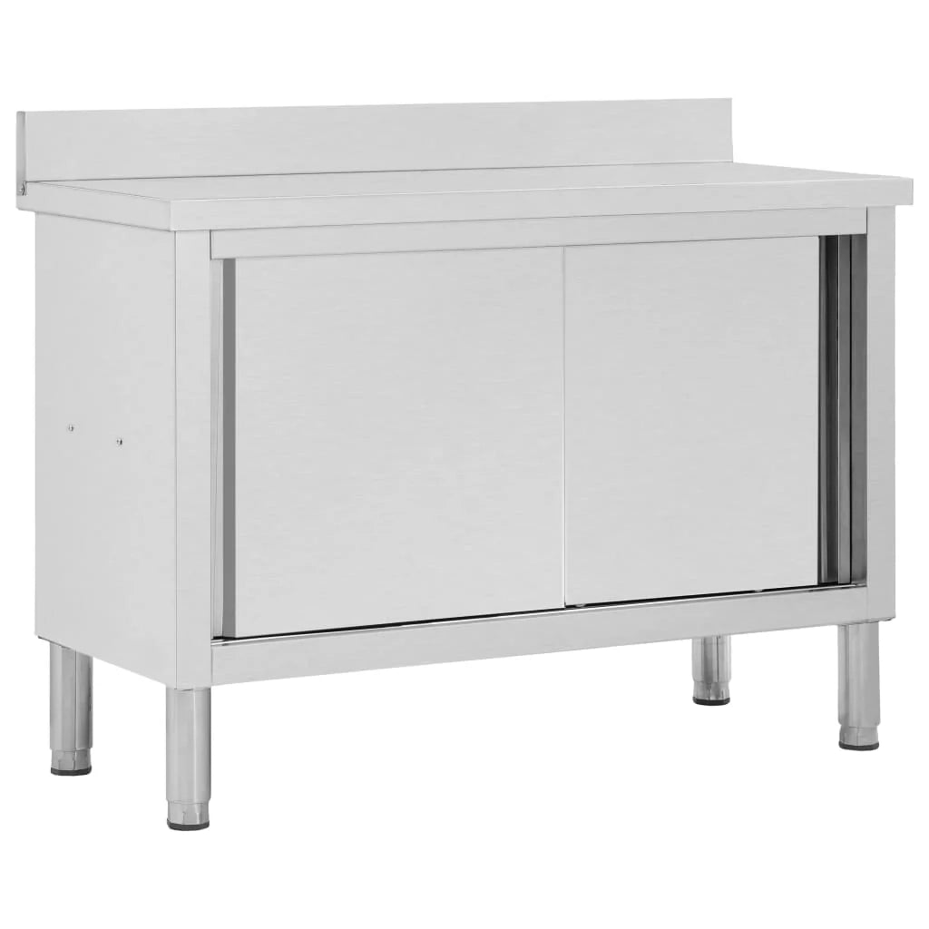 Tavolo da lavoro con ante scorrevoli mobiletto da cucina mobiletto per ristoranti/hotel/mense 120 x 50 x (95-97) cm acciaio inox 02_0001899