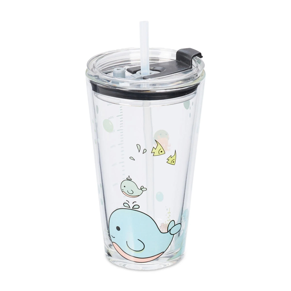 Set di 4 bicchieri per bambini motivo grazioso sala da pranzo pratico con manico 12 x 8 x 8 cm in vetro blu 13_0012664