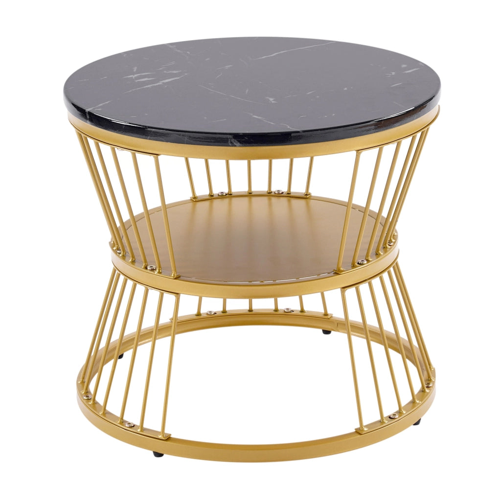 Tavolini da salotto 70x70x47 cm e 45x45x40 cm; set impilabile effetto marmo; MDF nero