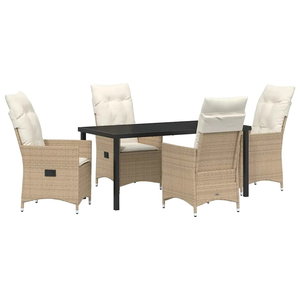 Set da Pranzo per Giardino con cuscino 5 pcs Beige polyrattan