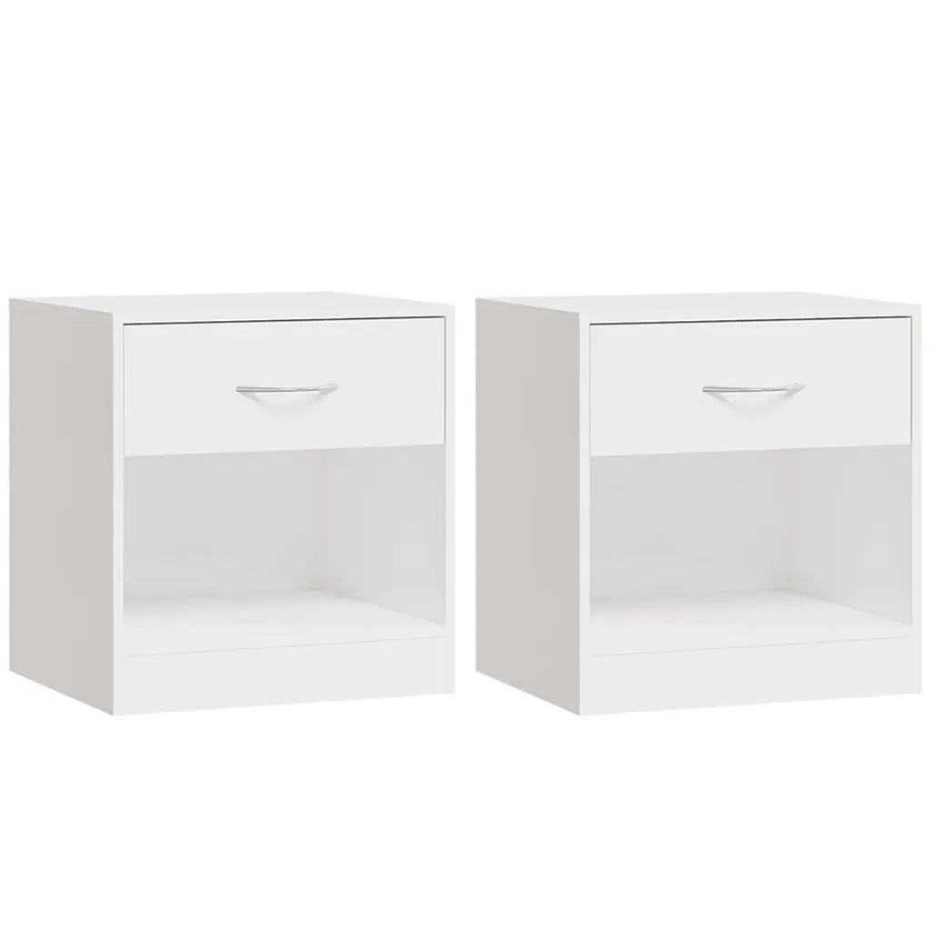 Comodini 2 pz con Cassetto-Set di 2 Tavolino da notte in Bianco Lucido