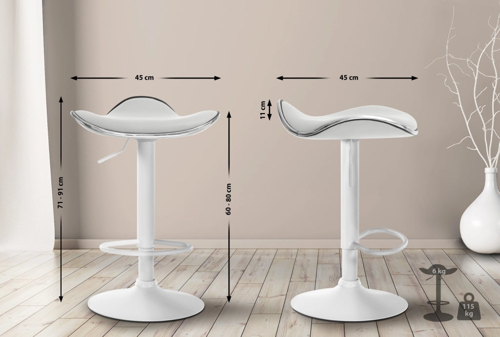 Sgabello Shanghai in similpelle bianco,Metallo bianco opaco