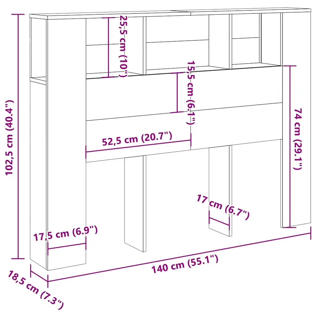 Mobiletto con testiera in rovere artigianale 140x18,5x102,5 cm in legno ingegnerizzato 856881