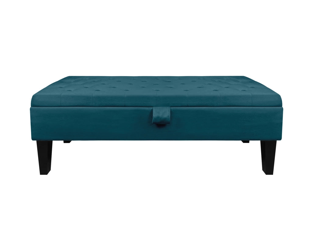 Divanetto In Velluto Panca Contenitore Pouf PortaOggetti Panca Sgabello A Pie Di Letto Cassapanca Ingresso Legno Massello Panchina - Petrolio