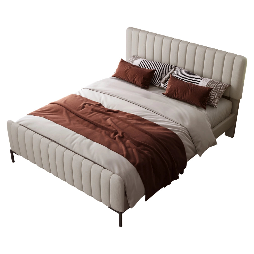 OKWISH Letto Imbottito 160×200 cm, Letto Matrimoniale con Testiera Regolabile, senza Materasso, in Lino, Grigio e Beige