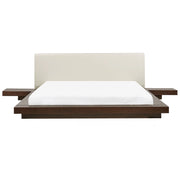 Letto ad acqua in stile giapponese in legno di frassino scuro 180 x 200 cm Testata in legno MDF con materasso in ecopelle