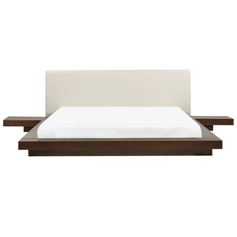 Letto ad acqua in stile giapponese in legno di frassino scuro 180 x 200 cm Testata in legno MDF con materasso in ecopelle