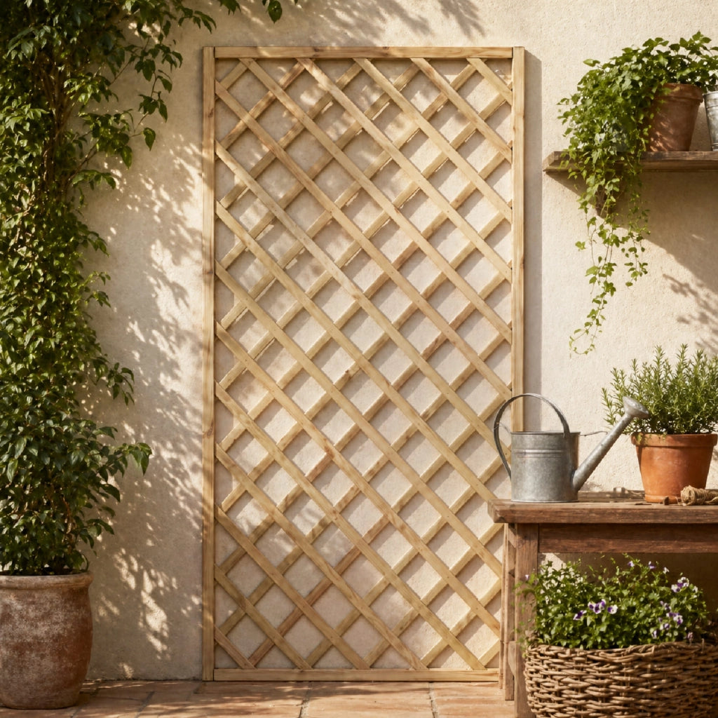 Traliccio In Legno Di Pino Impregnato Per Giardino Balcone E Terrazza Supporto Per Piante Rampicanti Grigliato Decorativo Frangivista Privacy Outdoor 90 x 180 Cm Legno Naturale