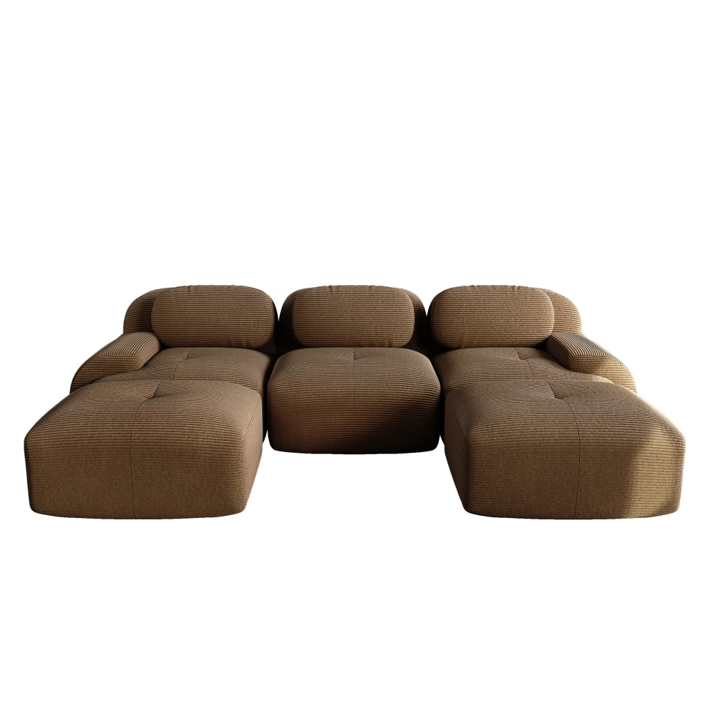 divano angolare modulare senza montaggio con design ergonomico e base antiscivolo in velluto a coste marrone
