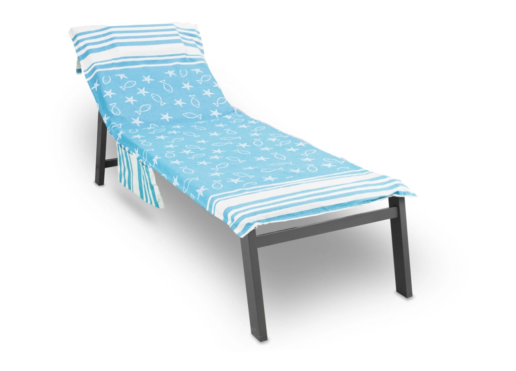 Telo Mare Lettino Spiaggia Piscina Con Cuscino Imbottito E Tasche Fishy Turchese