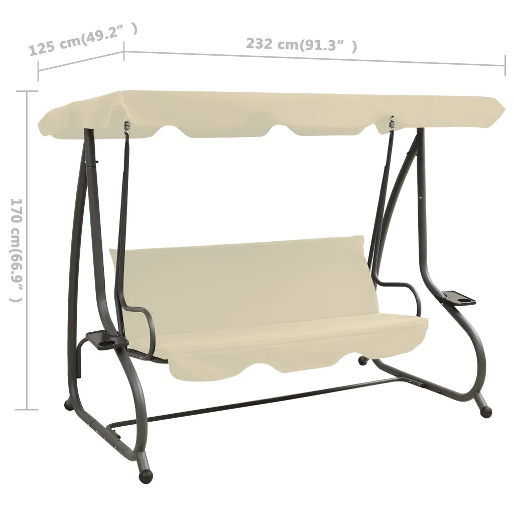 Panchina a Dondolo da Giardino con Baldacchino Bianco Sabbia cod mxl 39992