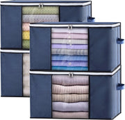 Set di 4 Scatole di Archiviazione con Coperchio - Grande Ripostiglio di Vestiti pieghevole per Ombrelli e Coperte - Maniglia Rafforzata e Cerniera - Blu