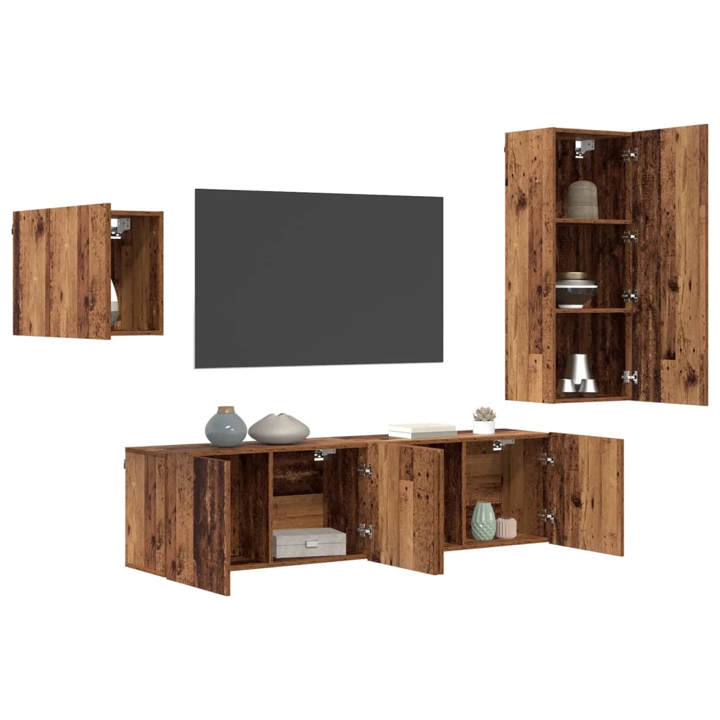 Mobile TV 4 pz-Mobile per TV-Credenza TV Legno vecchio Legno multistrato 844725