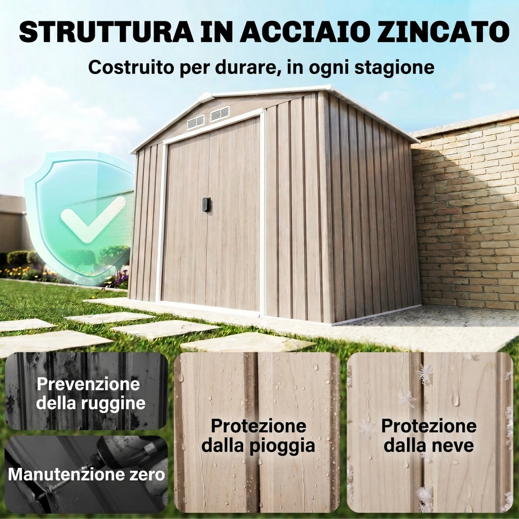 Casetta da Giardino in Metallo ¨C zephmum ¨C Marrone Chiaro 210x130cm