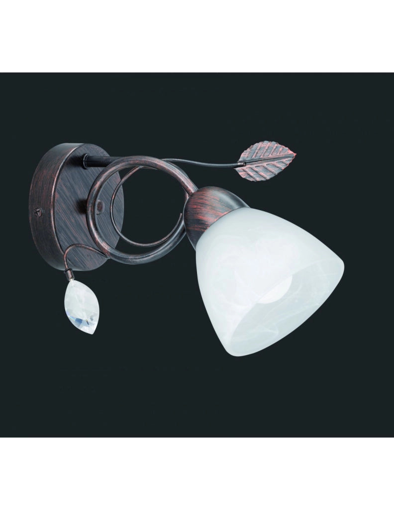 Applique 1xE14 Traditio Ruggine Coppa Vetro Bianco L12 cm Trio Lighting