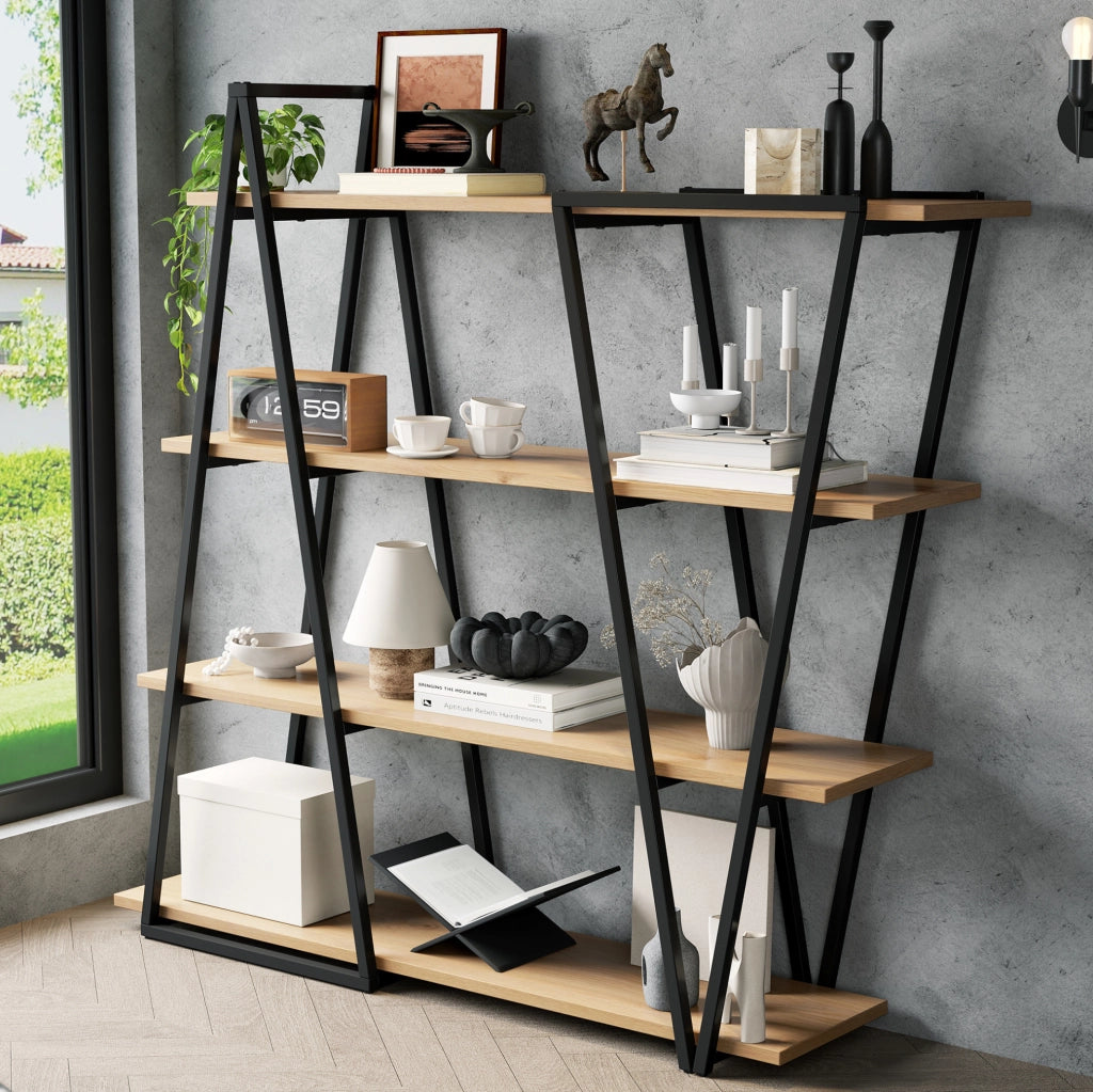 Scaffale geometrico in metallo e MDF 158×35×166 cm