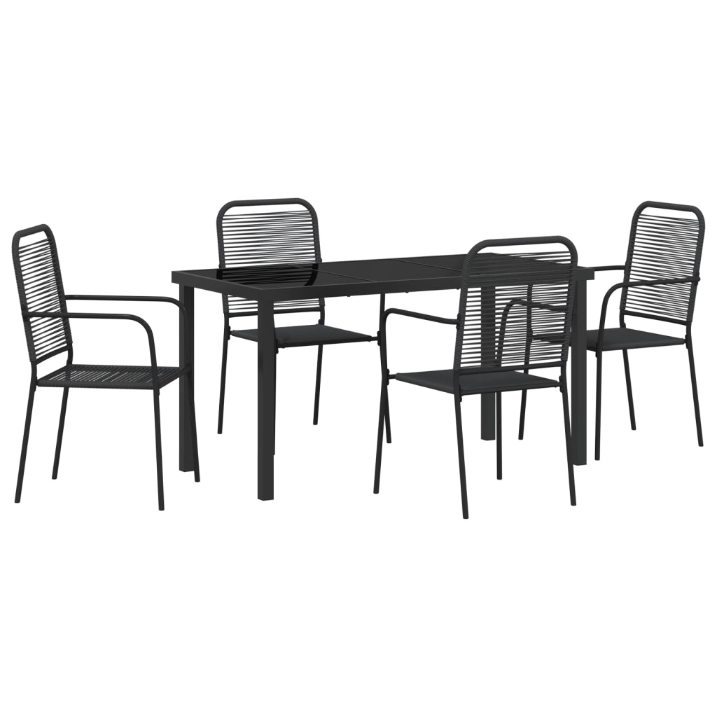 Set da Pranzo da Giardino 5 Pezzi Nero Corda di Cotone e Acciaio