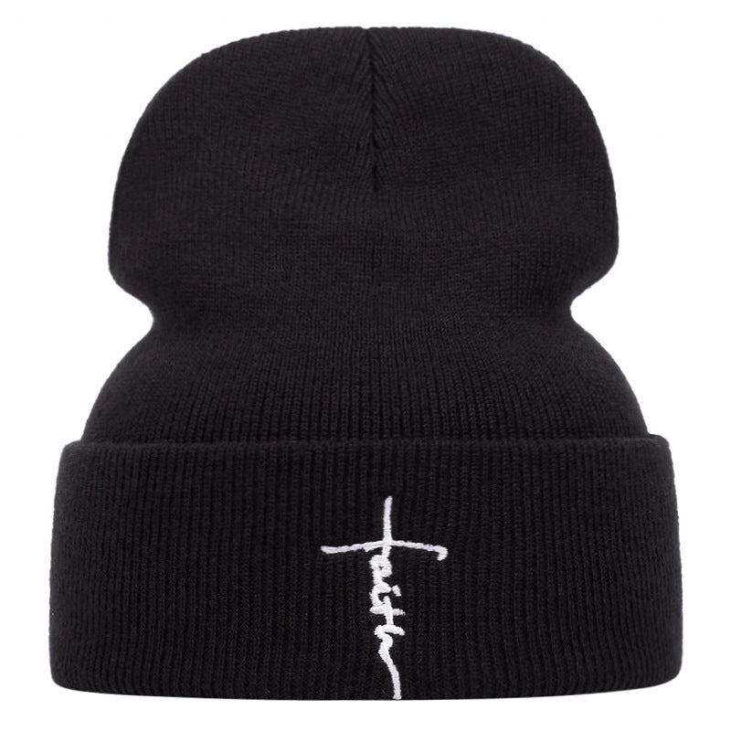 Cappelli invernali caldi di lana con croce, neri