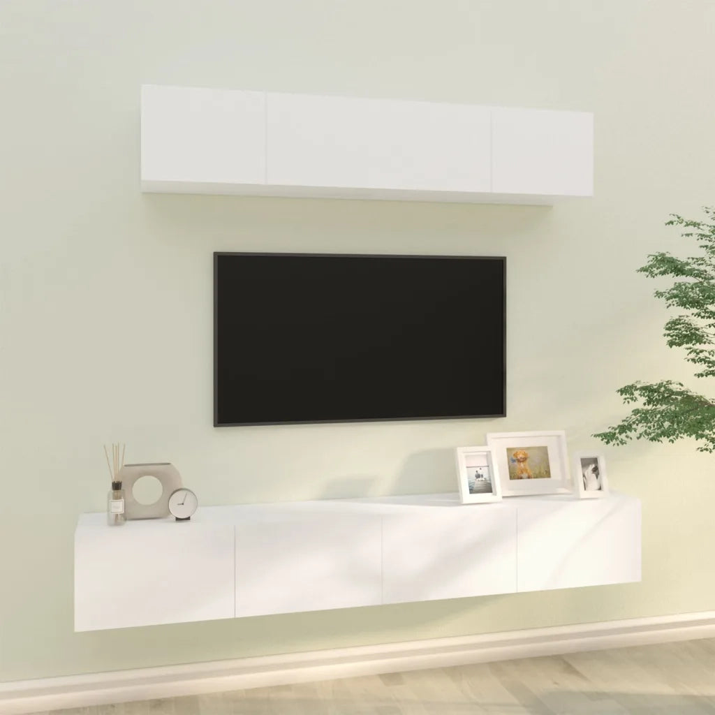 Set di Mobili Porta TV 4 pz-Credenza per TV Bianco in Legno Multistrato 144444