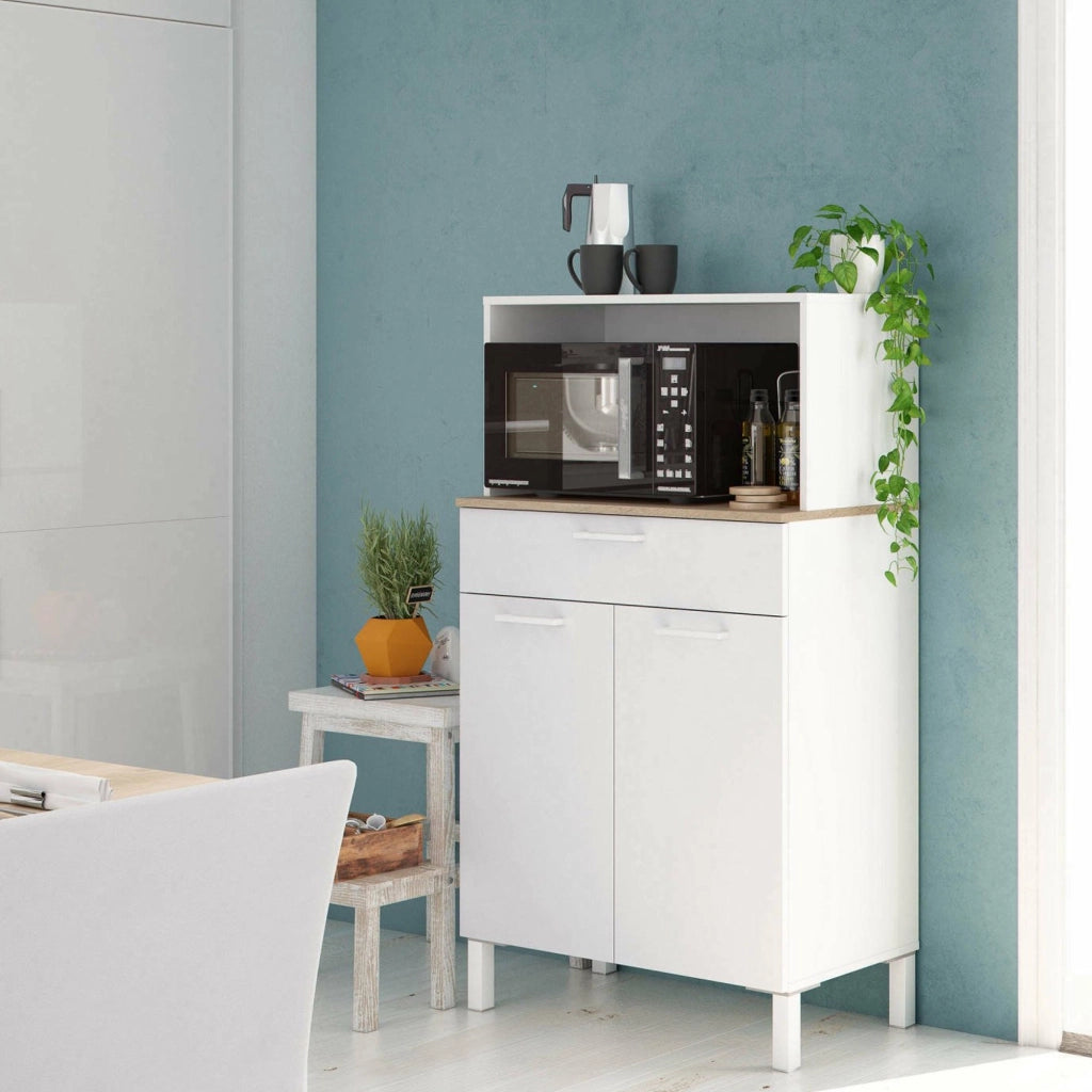 Armadio multiuso Asaro, Credenza da cucina a 2 ante, Mobile ausiliario multiuso, Armadio moderno, cm 72x4h126, Bianco e Rovere