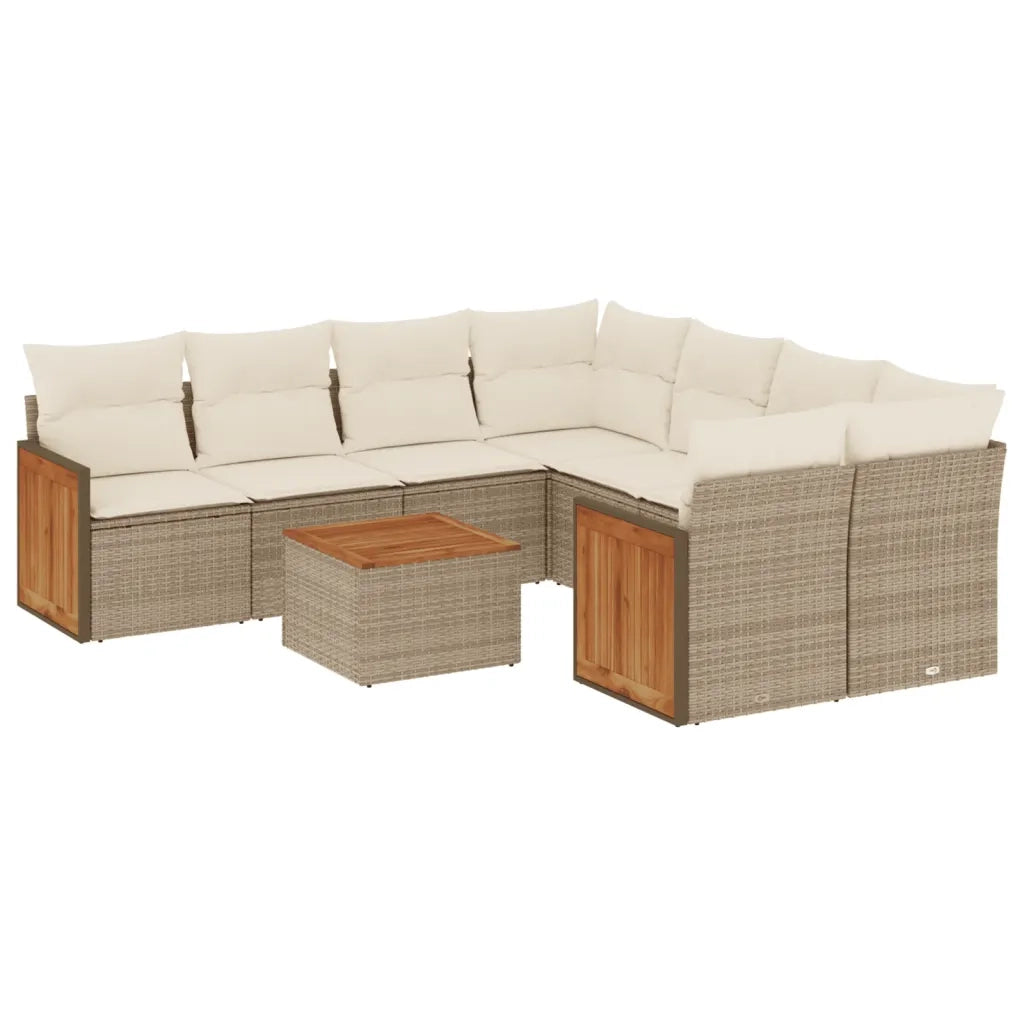 Set Divano da Giardino 9 pz con Cuscini Beige in Polyrattan 3227507
