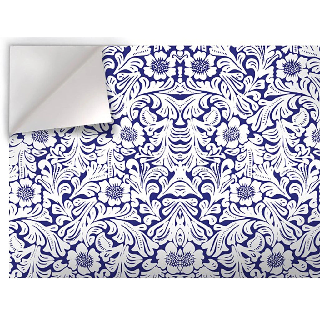 FIORI SU FONDO BLU - Pellicola stampata adesiva in PVC finitura opaca Misura: 100x1000 cm
