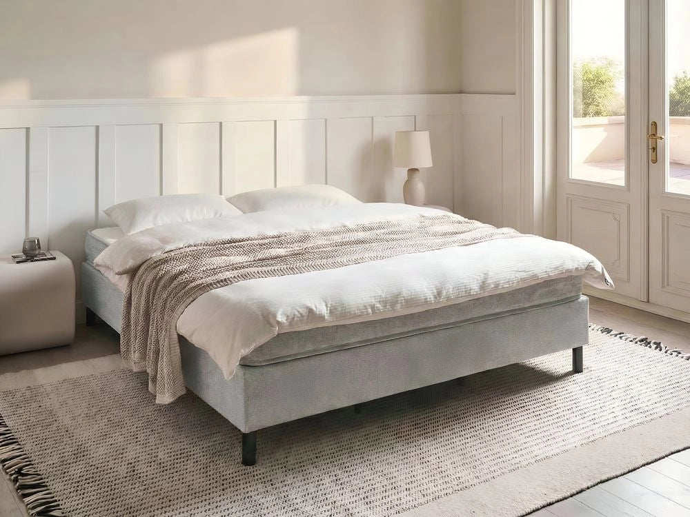 Letto matrimoniale con rete in tessuto 180 x 200 cm con materasso a molle insacchettate senza testiera camera da letto grigio chiaro
