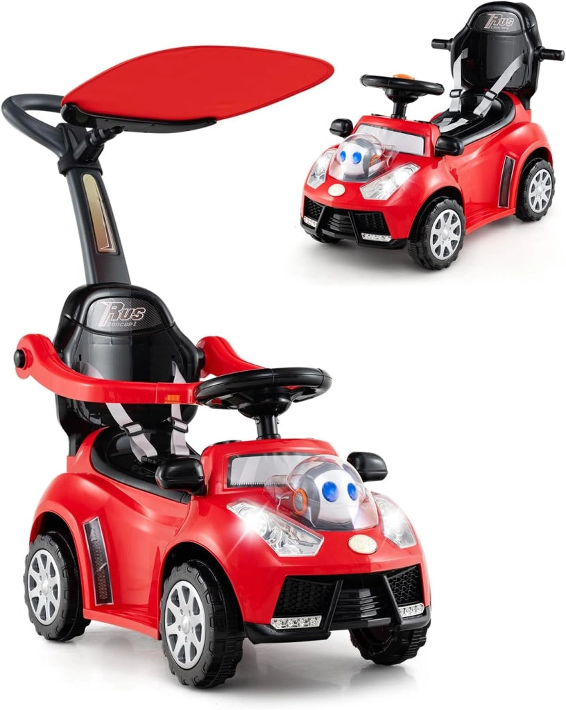 Macchina Cavalcabile per Bambini 1-3 Anni, Cavalcabile Bambino 3 in 1, Carpot & Maniglia Rimovibili, Guida Realistica con Volante, Clacson, Musica, Carico 25 KG, Regalo Ragazza Ragazzo (Rosso)