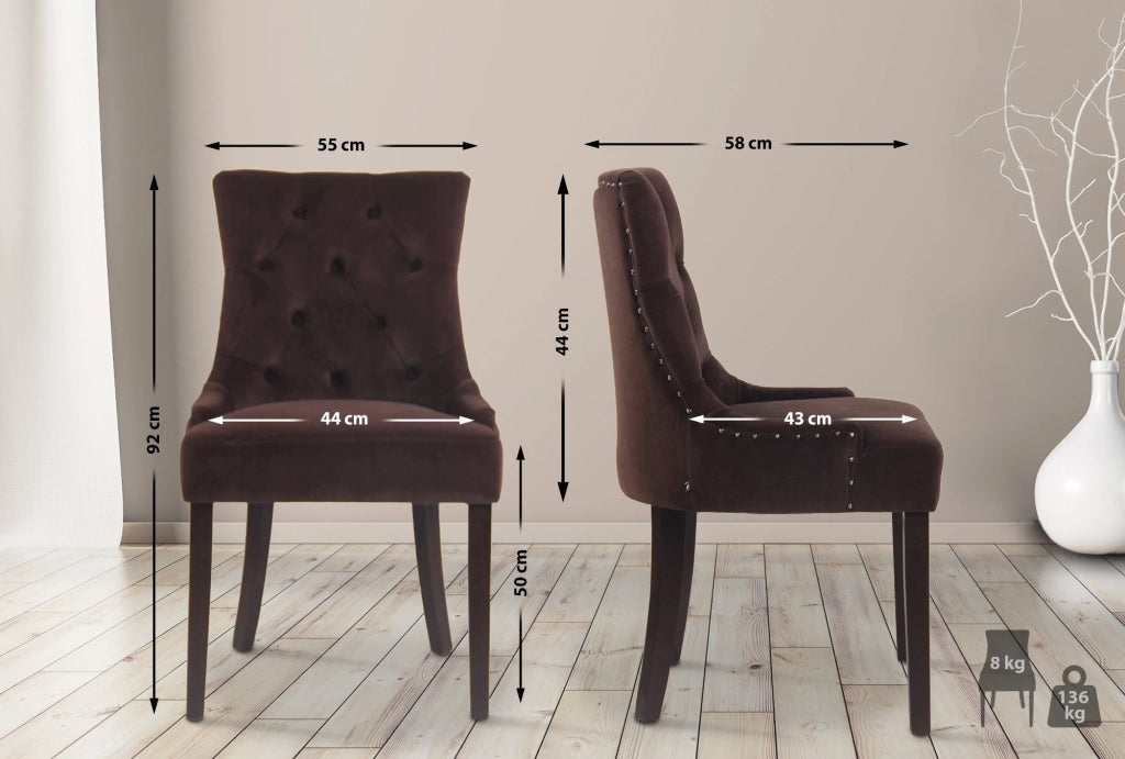 Set 4 poltrone pranzo Aberdeen in velluto marrone,antico