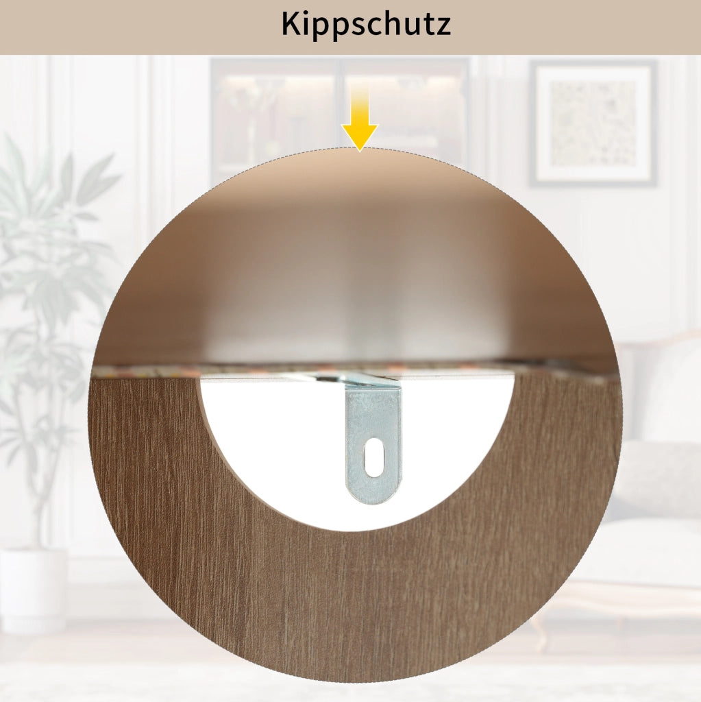 Mobile bagno alto in MDF marrone con vani aperti e anta in vetro temperato