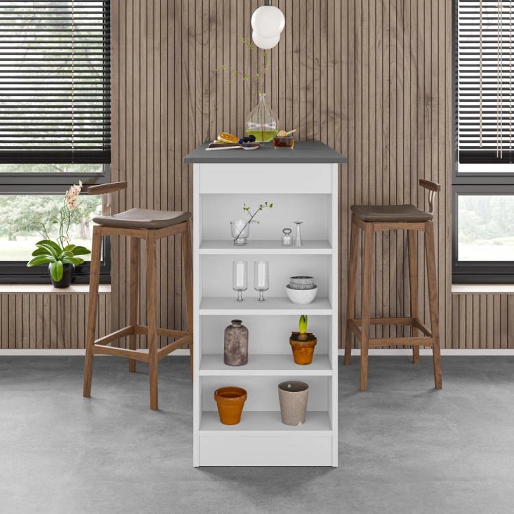 Tavolo da Bar con 4 Ripiani e Portaoggetti Bianco e Antracite 117x54x102 cm