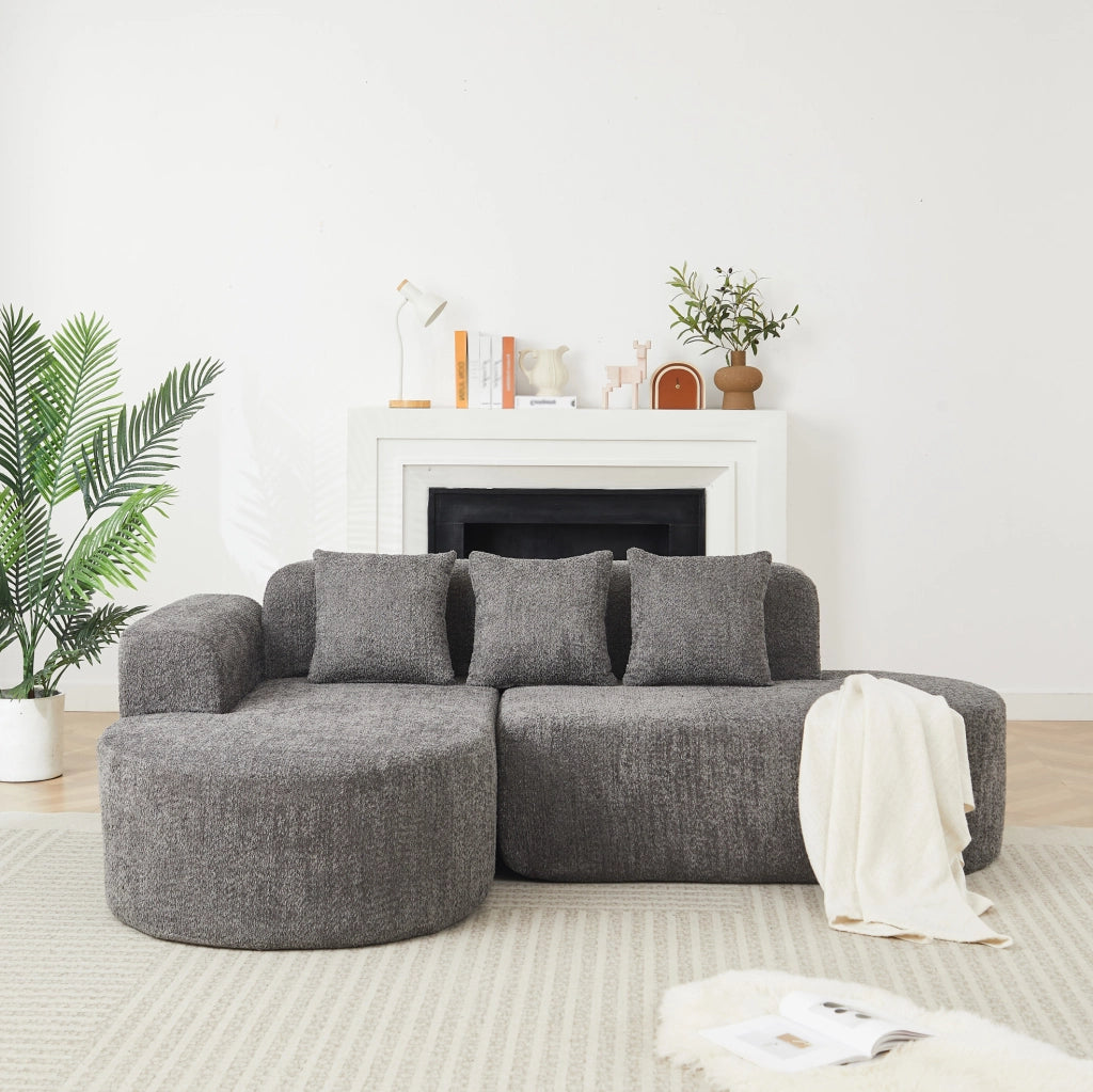 Divano angolare con chaise longue a sinistra in ciniglia grigio antracite HOMVRA