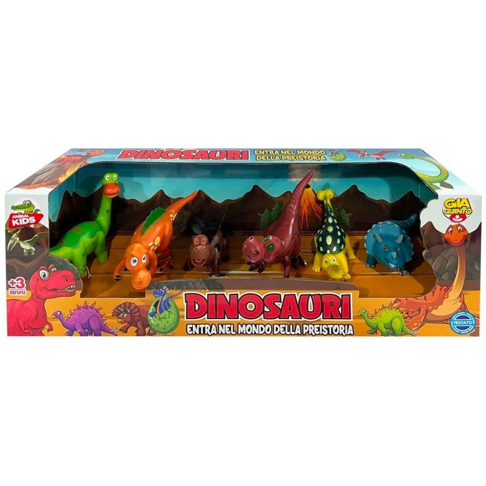 Trade Shop - Box Dinosauri 6 Pezzi Giocattoli Per Bambini Colori Brillanti Playset Animali -